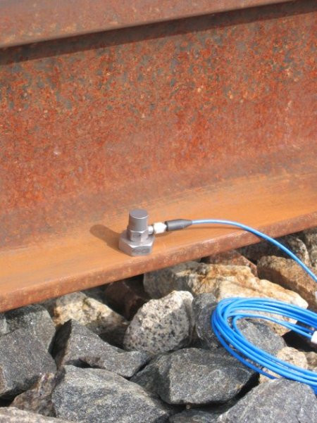 Acceleration sensor attached to a rail